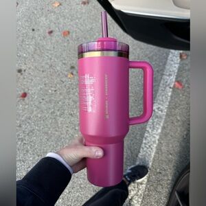 Stanley x Starbucks Berry Pink Shimmer 40 oz H2.0 Quencher Tumbler Holiday 2024